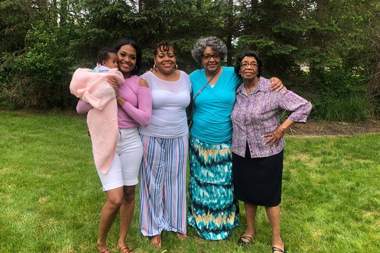 From left, Biba Adams' granddaughter Gia, her daughter Maria, Adams, mom Elaine Head, and grandmother Minnie Head.