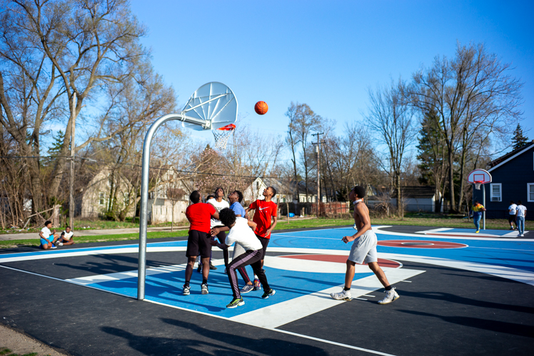 A game of basketball at Ella Fitzgerald Park.