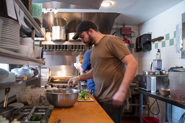 In the kitchen at Outdoor seating at Katoi's Ann Arbor location