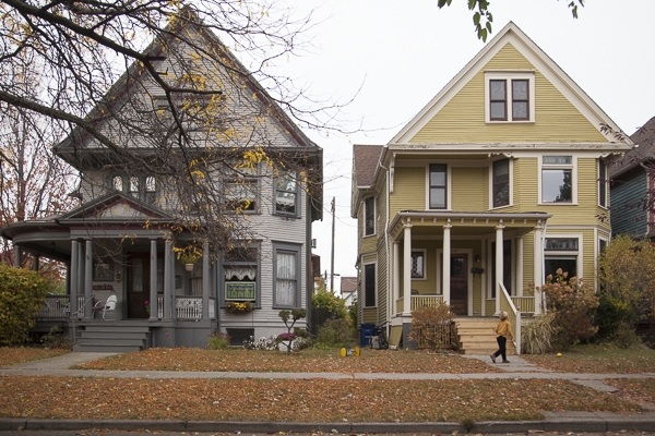 Wood frame houses on Leverrette Street in Corktown, Detroit's oldest neighborhood