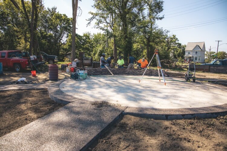 Constructing the stage at Spotlight Park earlier this summer