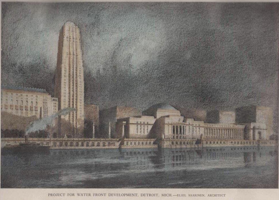 Eliel Saarinen’s unbuilt 1924 Detroit civic center complex would have produced a radically different Detroit riverfront if constructed way back when.