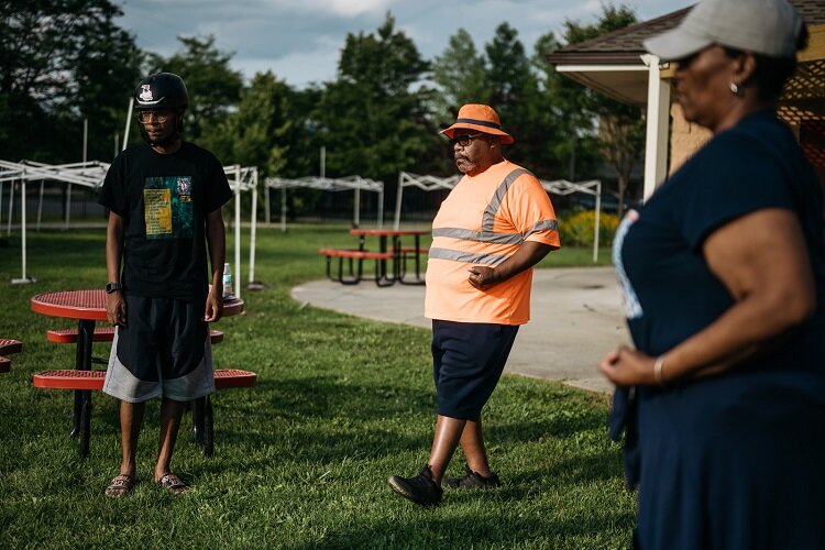 Residents practice tai chi at Cool Cities Park.