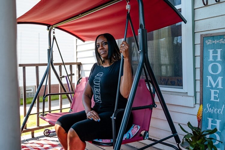 Jeanine on her porch swing.