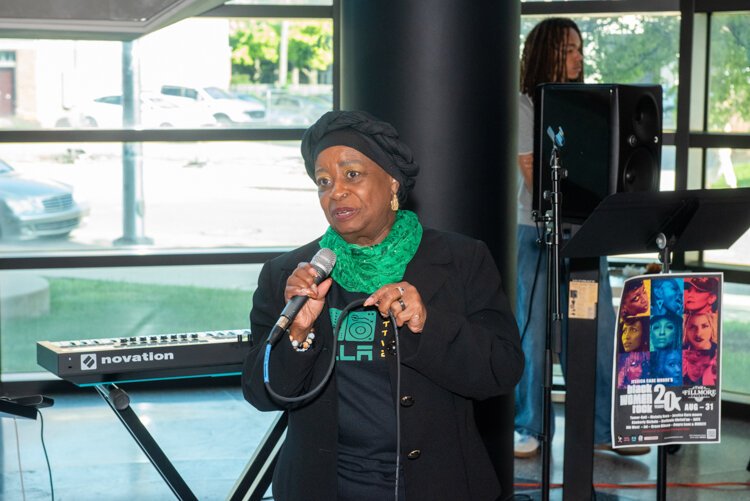 Ma Dukes, mother of J Dilla, addresses a crowd of fans and admirers