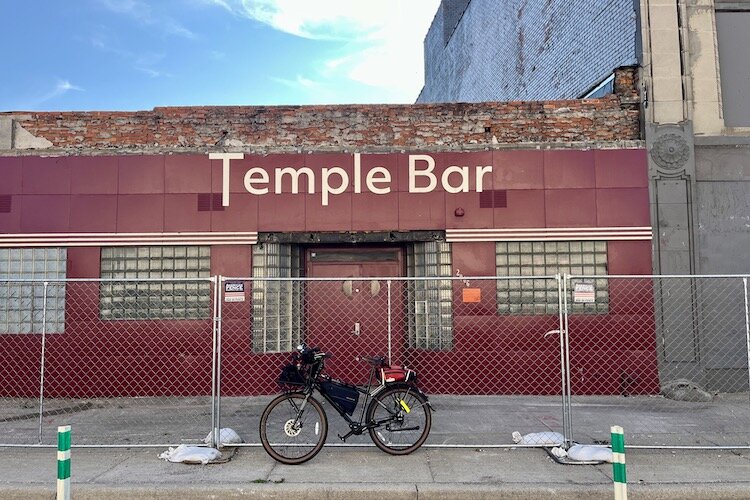 The author's Priority 600 in front of the Temple Bar on Cass. The dive bar is a frequent setting on the 2017-2018 Comedy Central series "Detroiters."  Unfortunately, it's closed indefinitely.