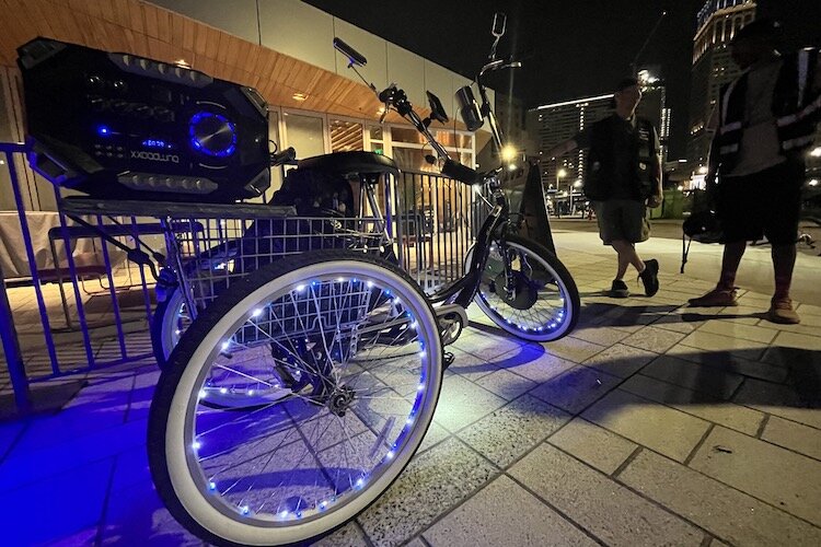 Eric Gates' DJ trike, which provided a Detroit techno/house/funk/hiphop soundtrack for the ride.