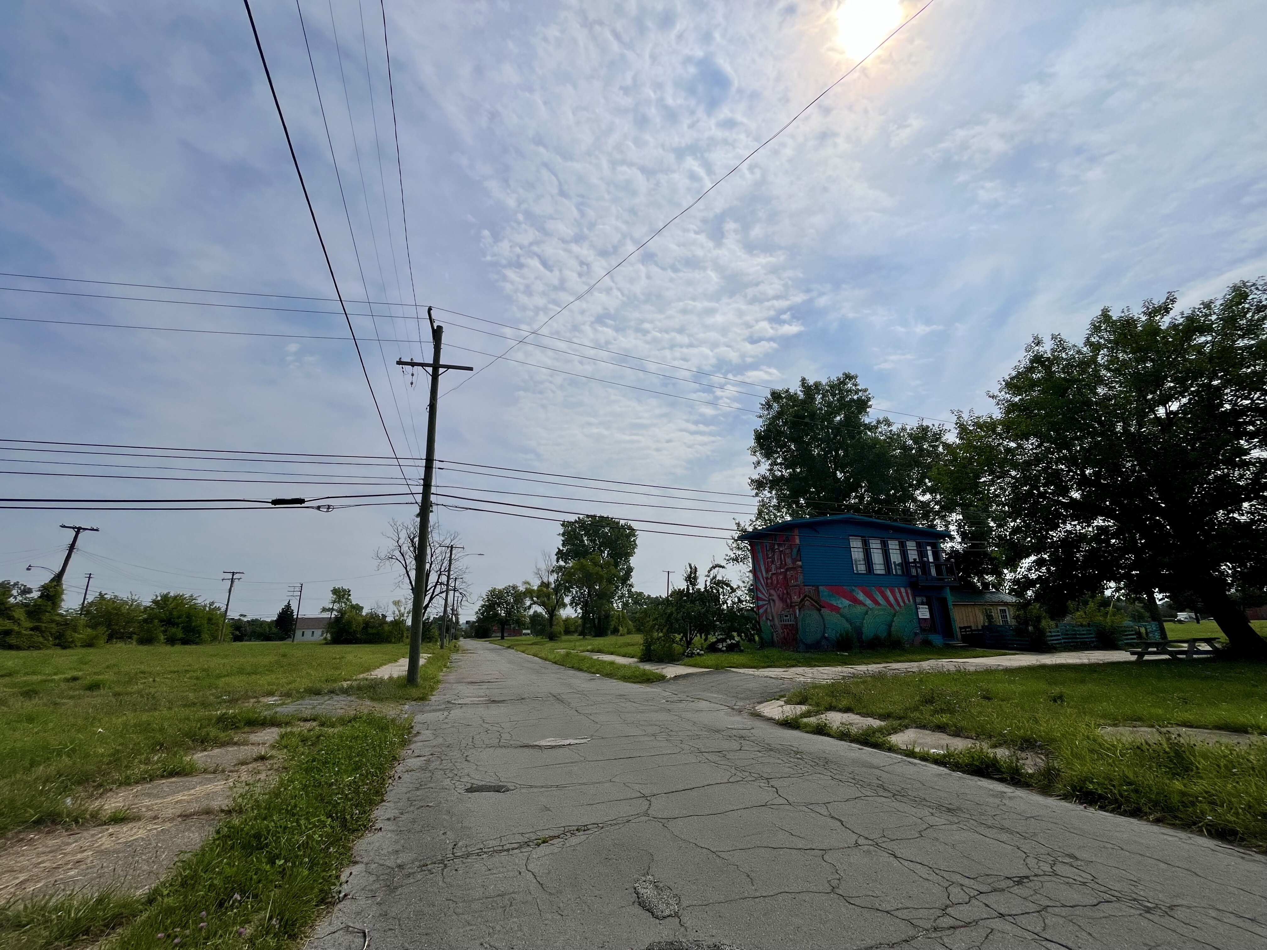 Detroit's population dropped from 1.8 million in 1950 to 638,300 in 2020. Many neighborhoods are dotted with empty lots. One of few structures on Pierce St. is this AirBnB.