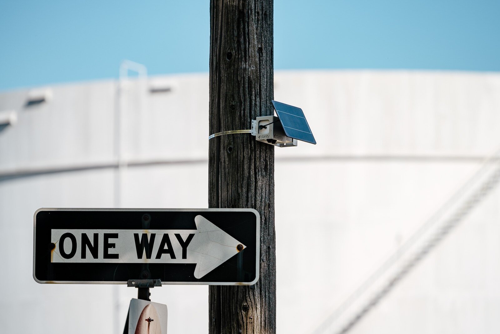 JustAir monitor mounted on a utility poll near a BP Bulk Terminal in River Rouge.